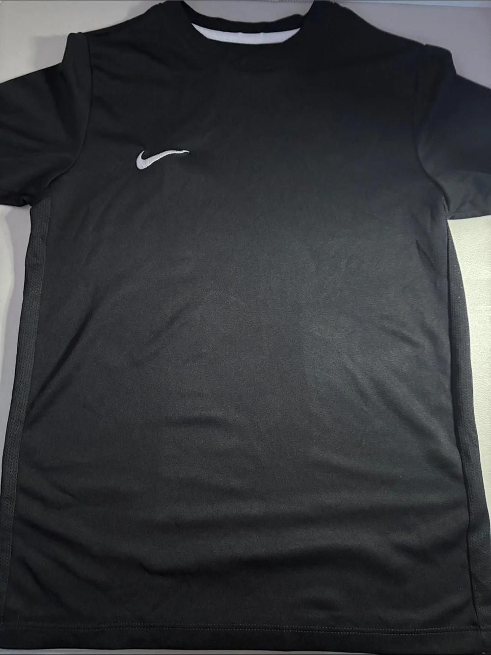 Nike Dri-Fit Black Short-Sleeve Athletic Tee with White Swoosh